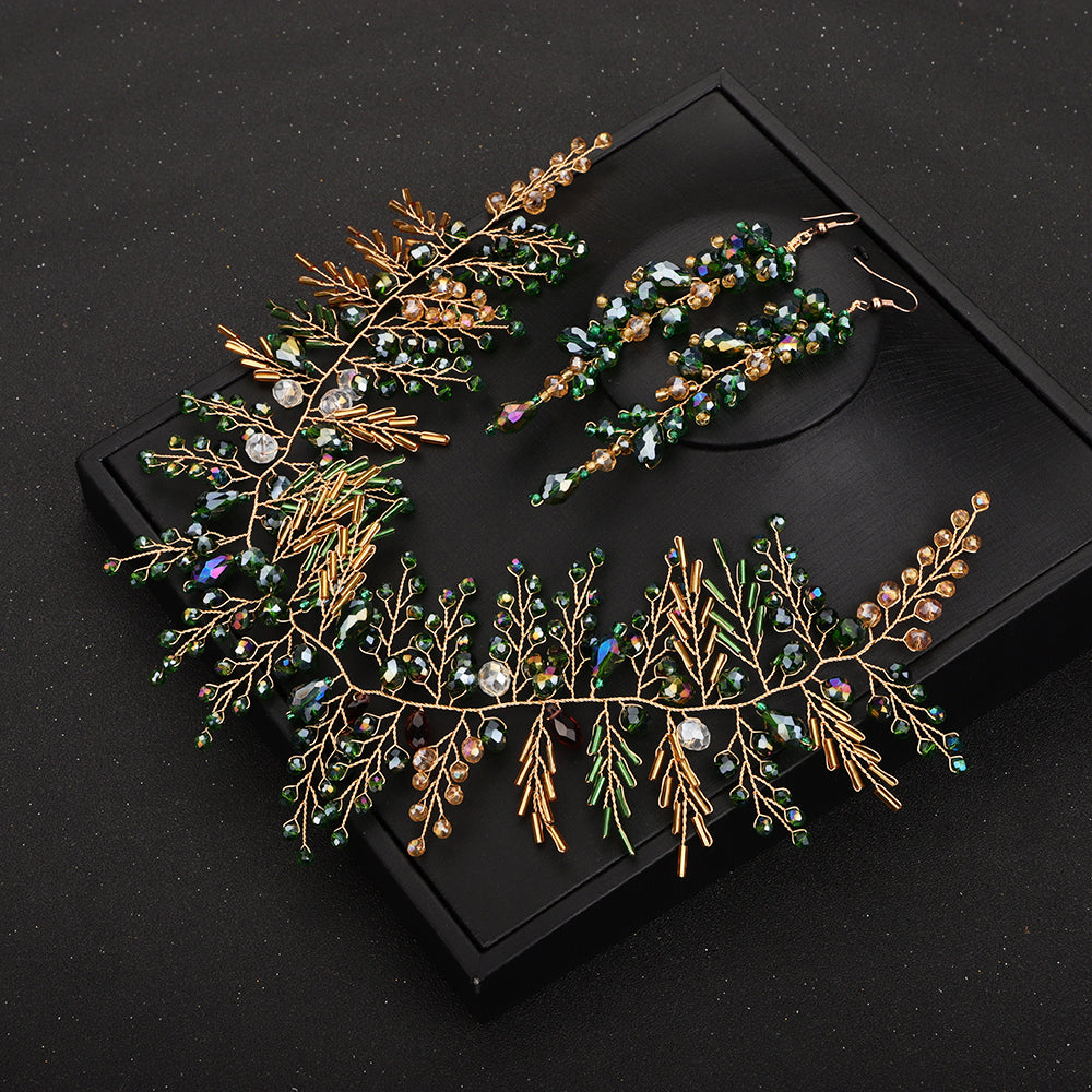 Bohemian Green Vine Bridal Headband Crystal Headdress Hair Ornaments For Wedding  Special Occasions 3