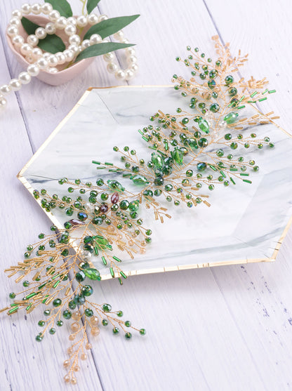 Bohemian Green Vine Bridal Headband Crystal Headdress Hair Ornaments For Wedding  Special Occasions 7