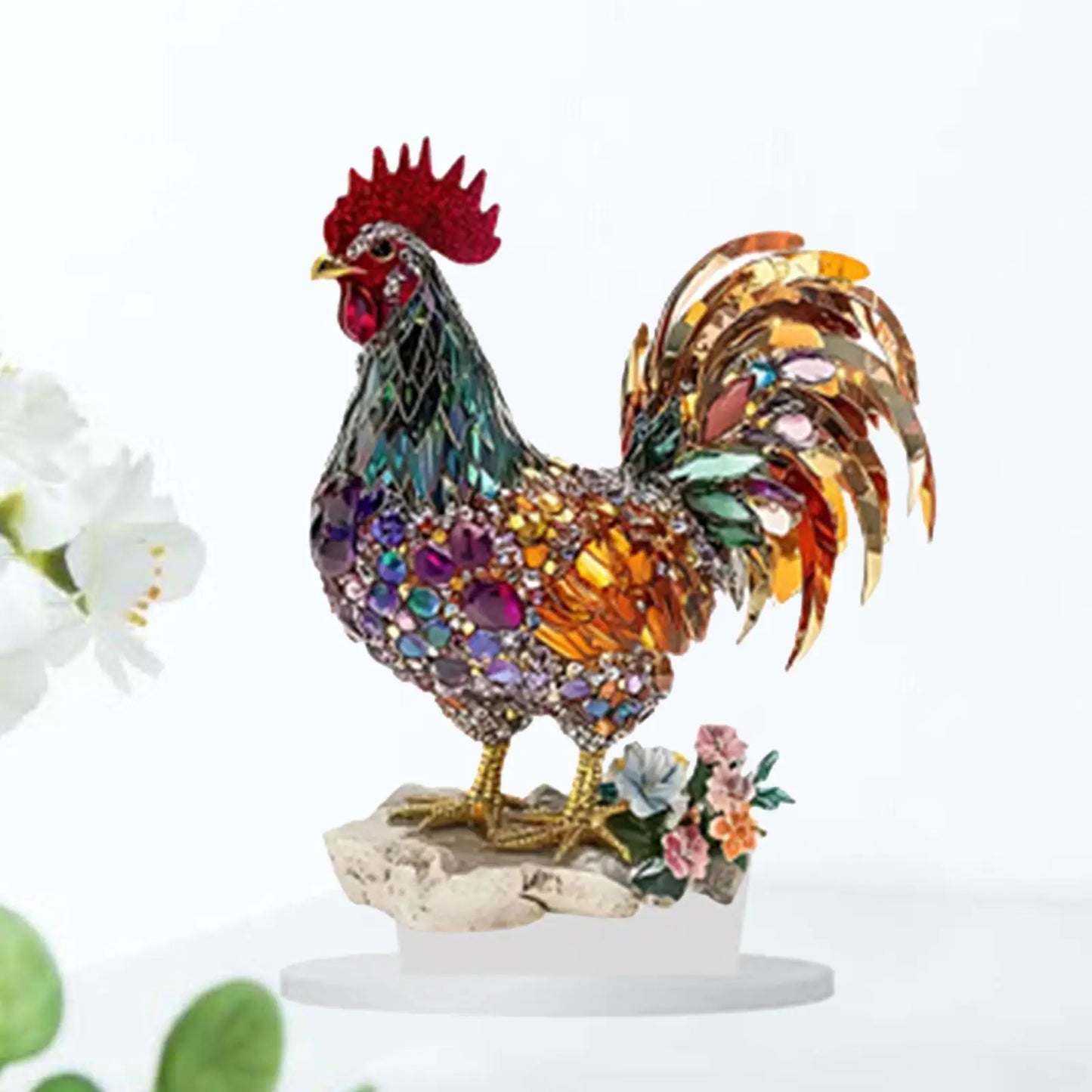 Creative Colorful Beautiful Rooster Ornament 2D Flat Acrylic Mascot Statue for Home Bookshelf, Office Desk & Friend Gift