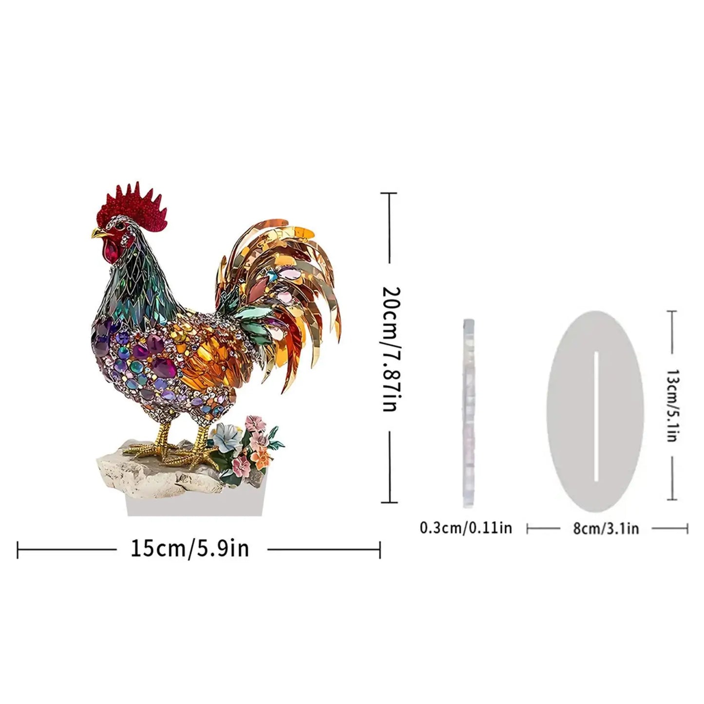 Creative Colorful Beautiful Rooster Ornament 2D Flat Acrylic Mascot Statue for Home Bookshelf, Office Desk & Friend Gift