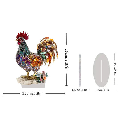 Creative Colorful Beautiful Rooster Ornament 2D Flat Acrylic Mascot Statue for Home Bookshelf, Office Desk & Friend Gift
