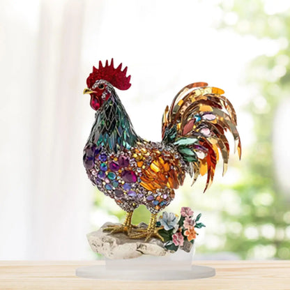 Creative Colorful Beautiful Rooster Ornament 2D Flat Acrylic Mascot Statue for Home Bookshelf, Office Desk & Friend Gift