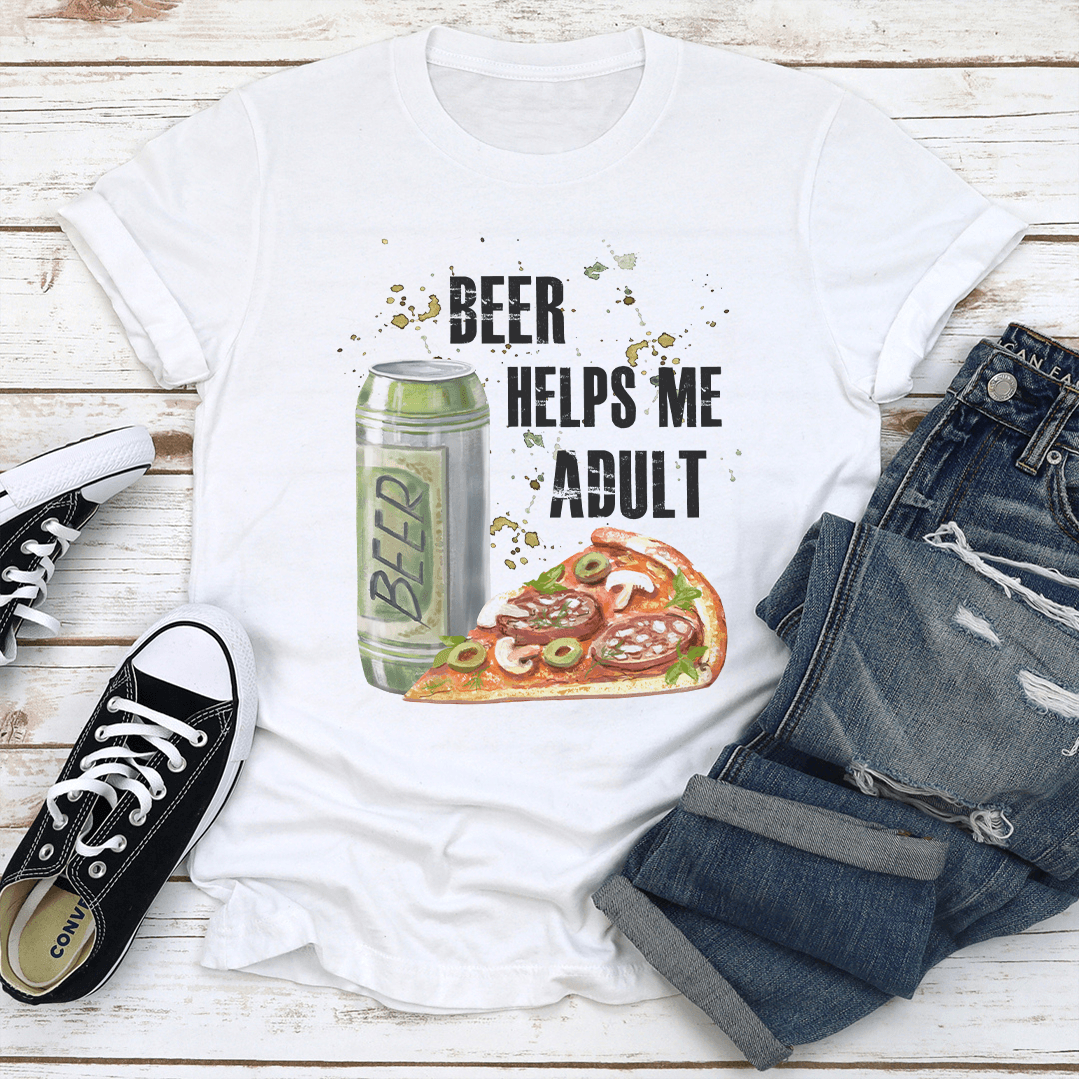 Beer Helps Me Adult Tee 1