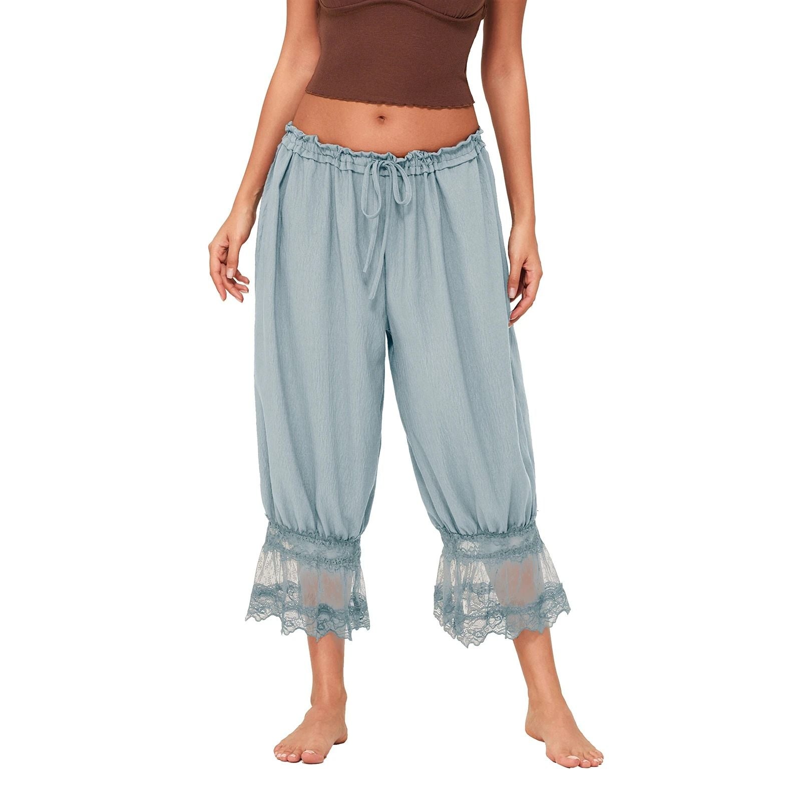 Womens High Waist Cropped Bloomers With Lace Detail And Drawstring Fit 5