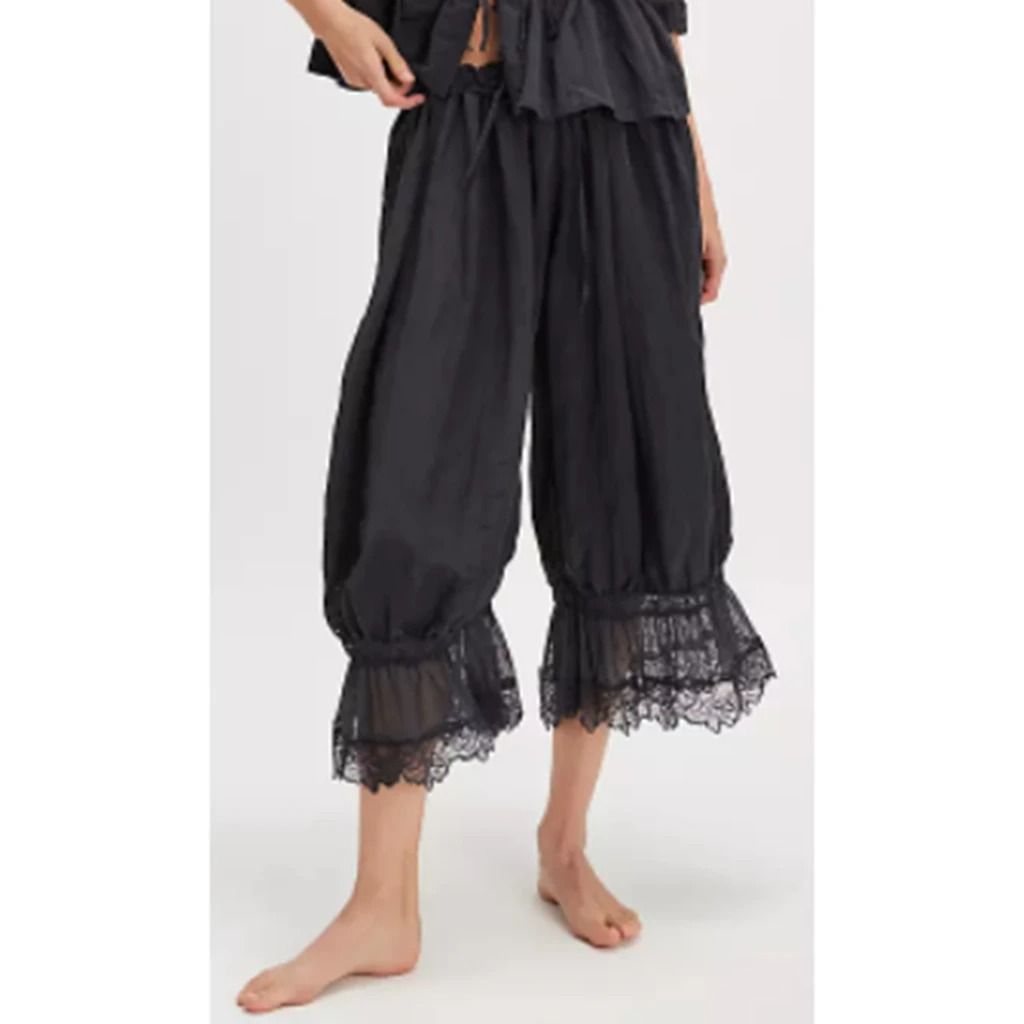 Womens High Waist Cropped Bloomers With Lace Detail And Drawstring Fit 2
