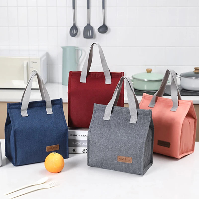 Multifunctional Lunch Bag Thermal Insulation Lunch Box, Kid School Picnic Food Pouch, Solid Color Storage Handbag