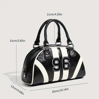 Women Trendy Boston Bag Handbag, Niche Shoulder Crossbody Bag, Fashion Racing Bowling Purse for Everyday Use