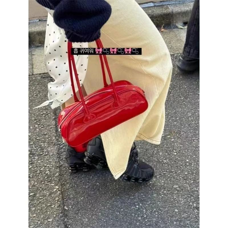 Womens Red Premium Boston Bag, Versatile Handbag for Work, Stylish Shoulder Crossbody Underarm Purse
