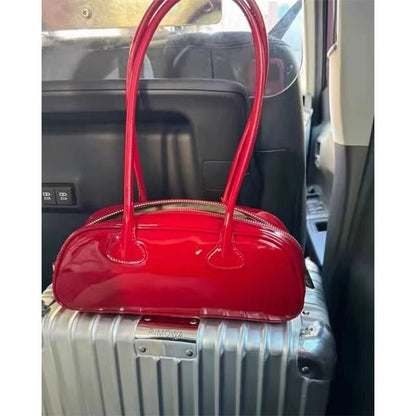Womens Red Premium Boston Bag, Versatile Handbag for Work, Stylish Shoulder Crossbody Underarm Purse
