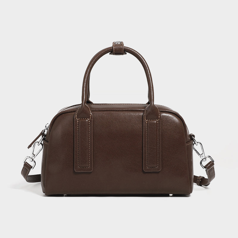 Hifashion Boston Cow Leather Handbags for Women, Vintage Designer, Work Shoulder Crossbody Bowling Bag