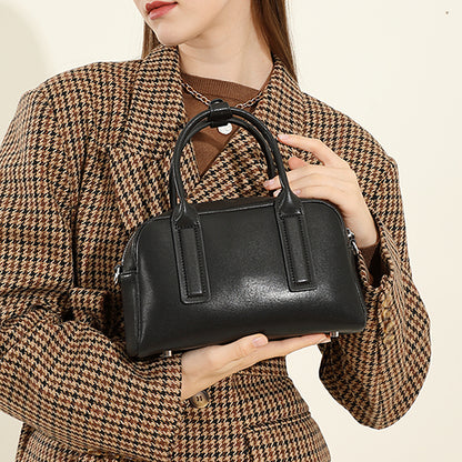 Hifashion Boston Cow Leather Handbags for Women, Vintage Designer, Work Shoulder Crossbody Bowling Bag