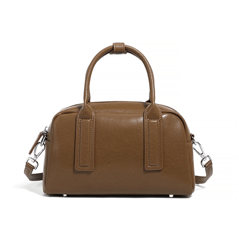 Hifashion Boston Cow Leather Handbags for Women, Vintage Designer, Work Shoulder Crossbody Bowling Bag