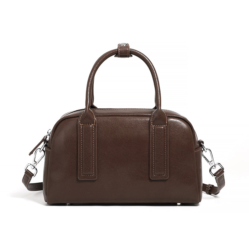 Hifashion Boston Cow Leather Handbags for Women, Vintage Designer, Work Shoulder Crossbody Bowling Bag