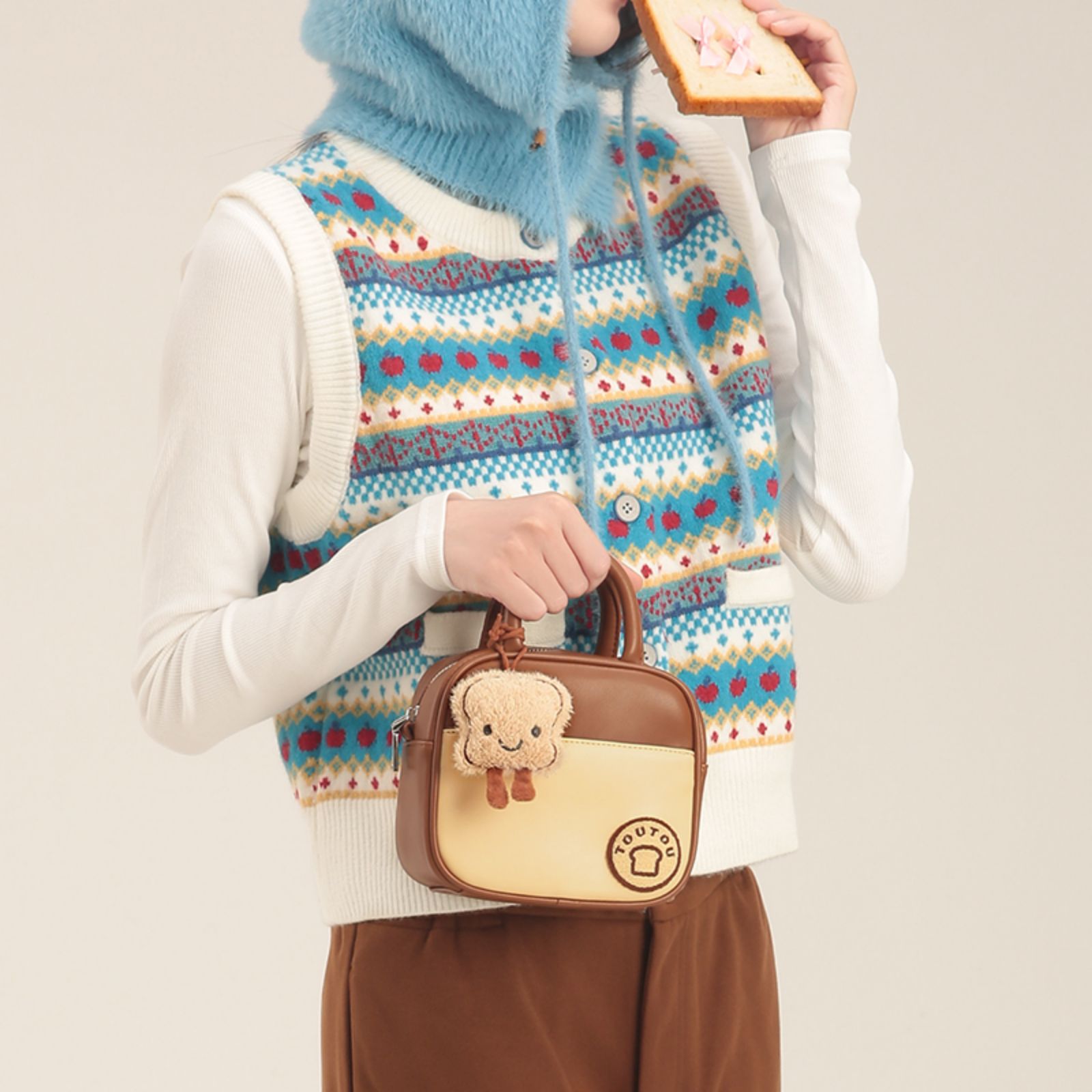 Cute Toast Square Bag for Women, Original Designer Boston Bowling, Crossbody Shoulder Fashion Bag School Gift