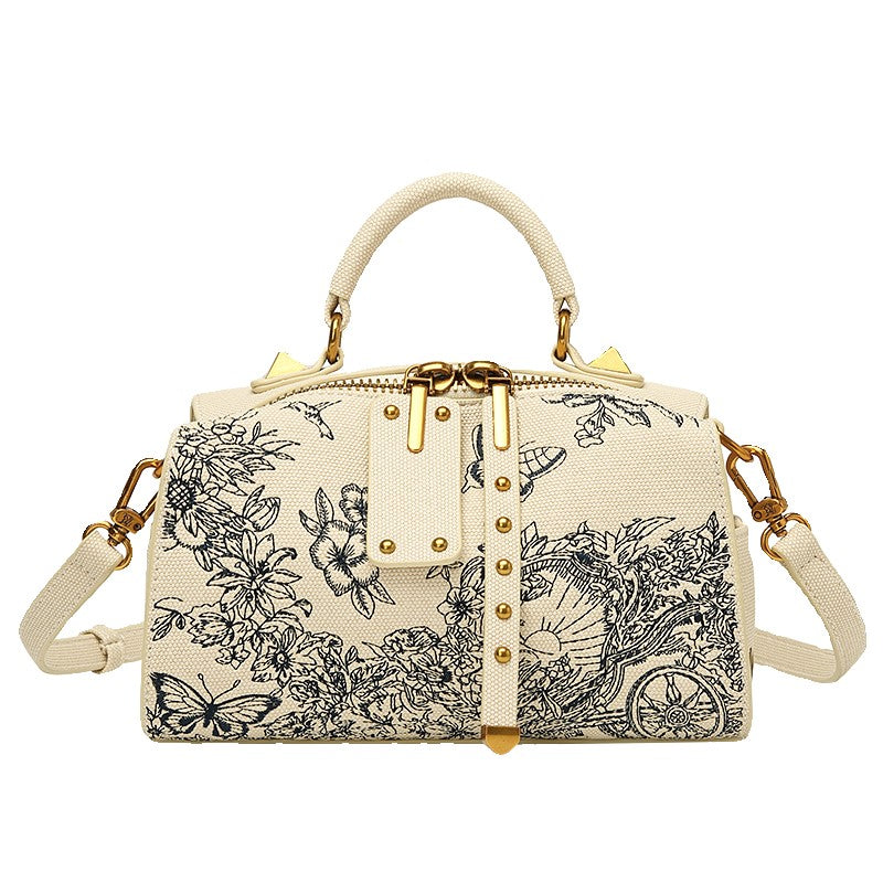Light Luxury Embroidered Boston Pillow Bag, Women's Fashion Designer Handbag, High-End Texture Crossbody Purse