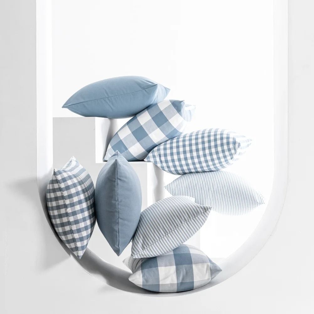 Light Blue Decorative Plaid Pillow Covers For Sofa Or Bed 2