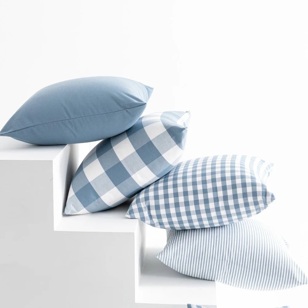 Light Blue Decorative Plaid Pillow Covers For Sofa Or Bed 3