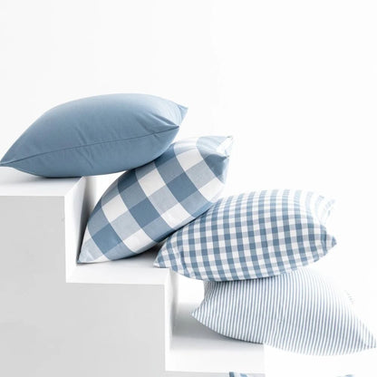 Light Blue Decorative Plaid Pillow Covers For Sofa Or Bed 3