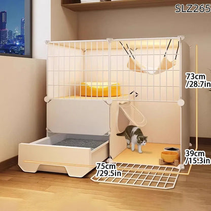 Three Story Indoor Cat House with Built In Litter Box and Spacious Multi Level Design