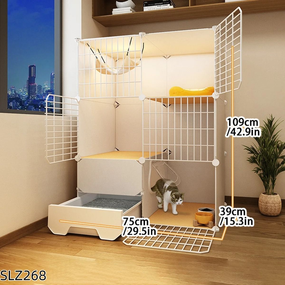 Three Story Indoor Cat House With Built In Litter Box And Spacious Multi Level Design 3