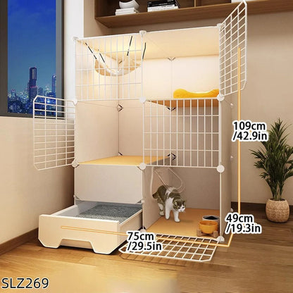 Three Story Indoor Cat House With Built In Litter Box And Spacious Multi Level Design 4