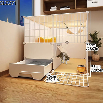 Three Story Indoor Cat House With Built In Litter Box And Spacious Multi Level Design 6