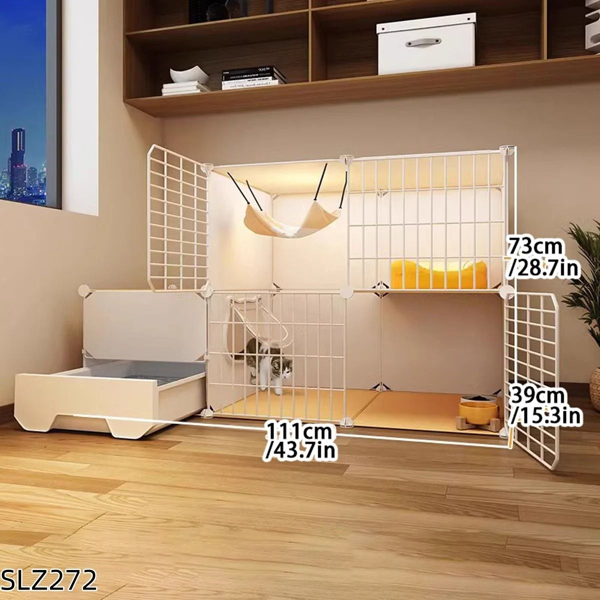 Three Story Indoor Cat House With Built In Litter Box And Spacious Multi Level Design 7