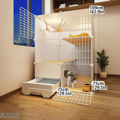 Three Story Indoor Cat House With Built In Litter Box And Spacious Multi Level Design 8