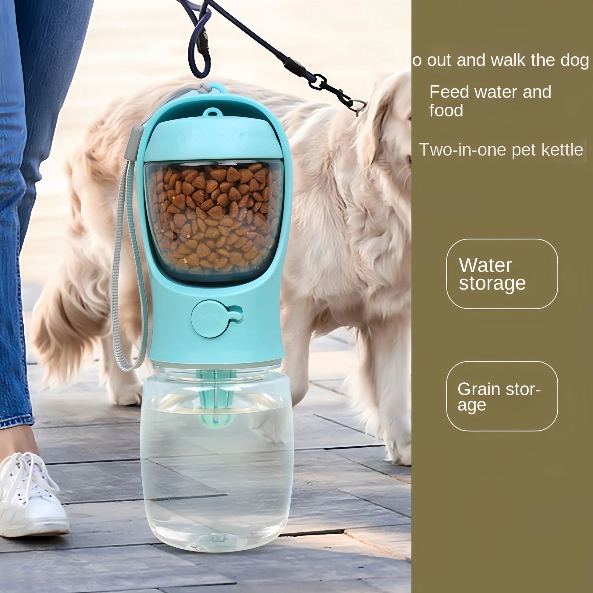 Portable Pet Water Bottle With Food Container For Travel And Outdoor Use 1
