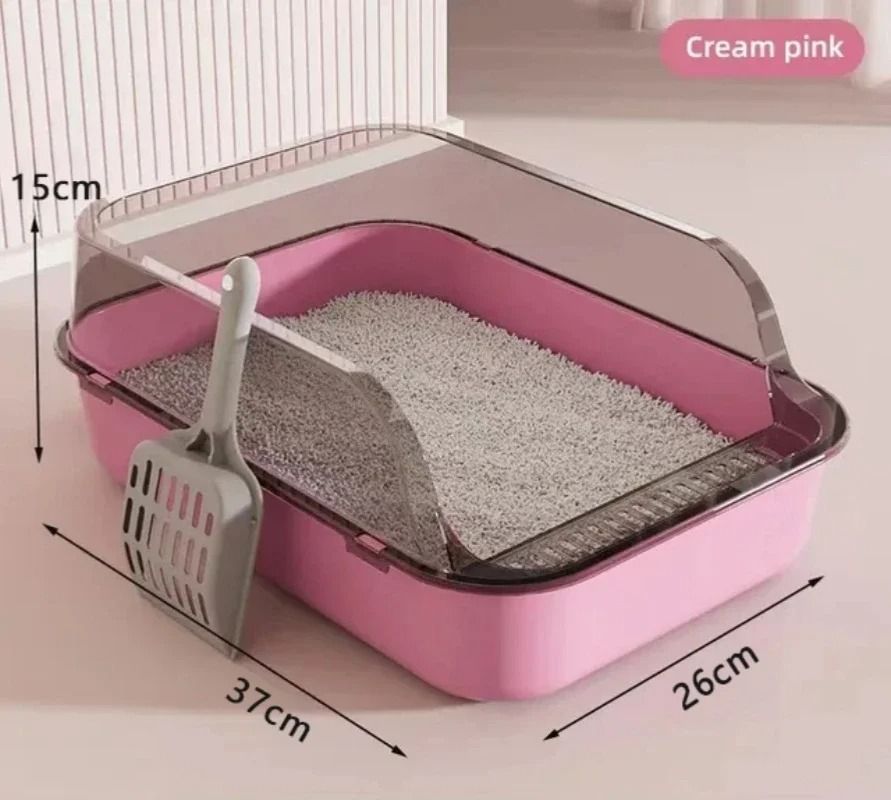 SemiEnclosed Cat Litter Box With Splash Guard And Cleaning Basin 1