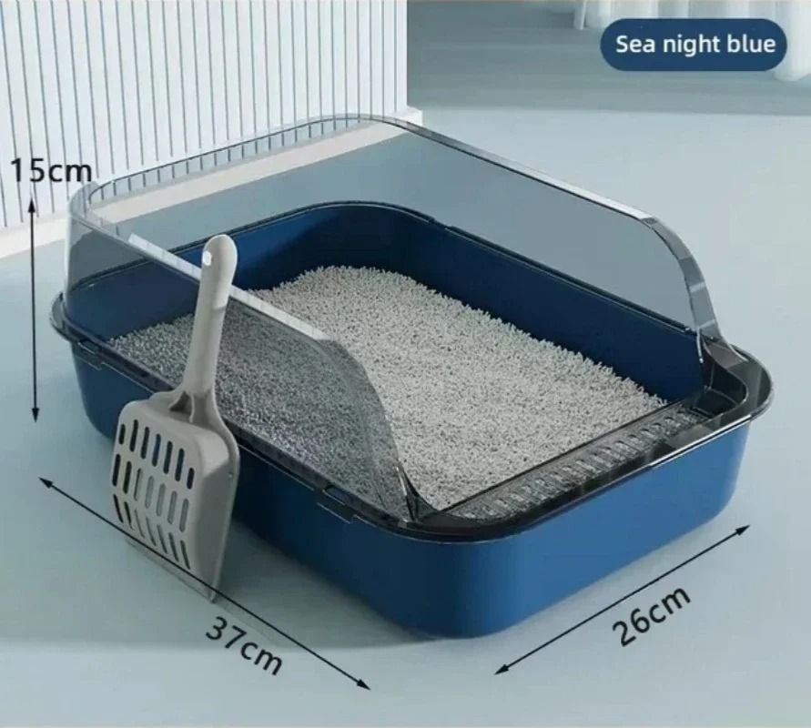 SemiEnclosed Cat Litter Box With Splash Guard And Cleaning Basin 2
