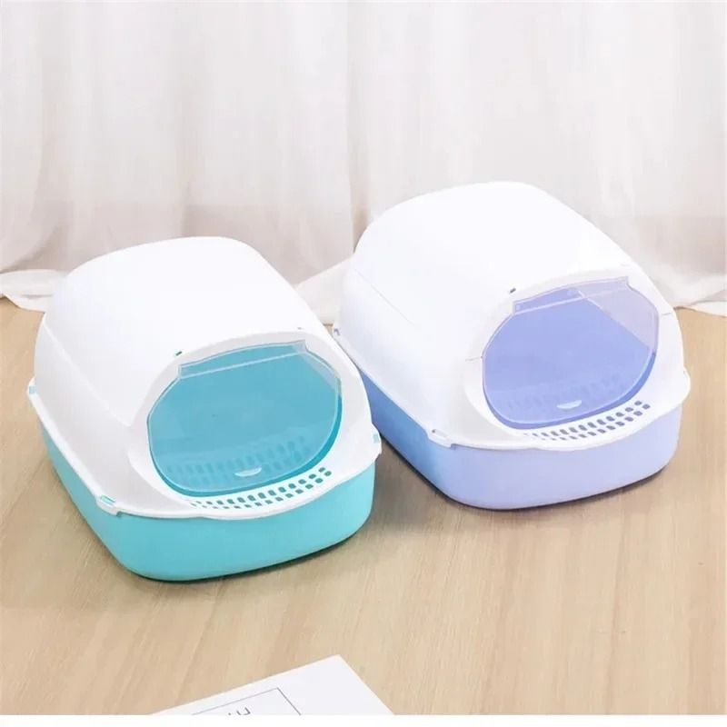 SemiEnclosed Cat Litter Box With Splash Guard And Cleaning Basin 4