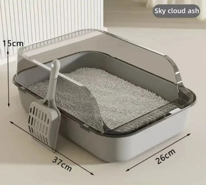 SemiEnclosed Cat Litter Box With Splash Guard And Cleaning Basin 7