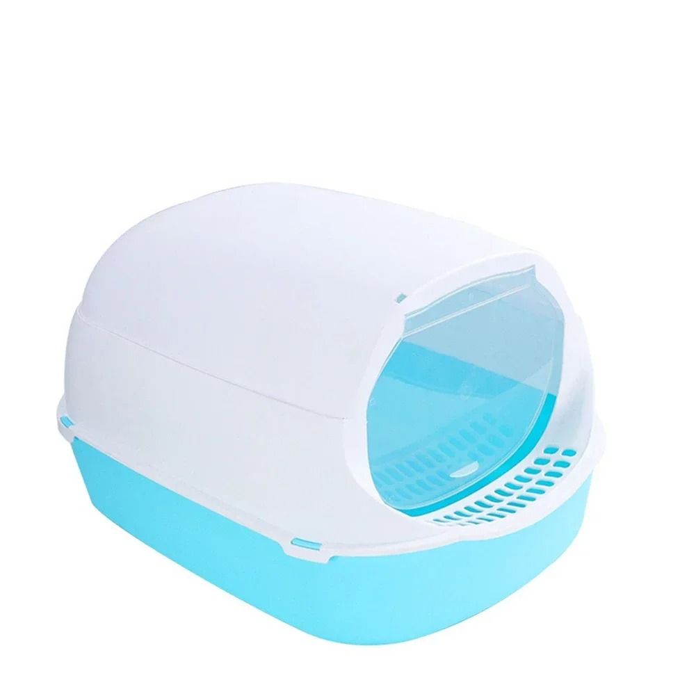 SemiEnclosed Cat Litter Box With Splash Guard And Cleaning Basin 9