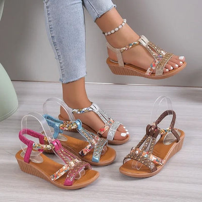 Womens Rhinestone Wedge Sandals With Platform Sole 1