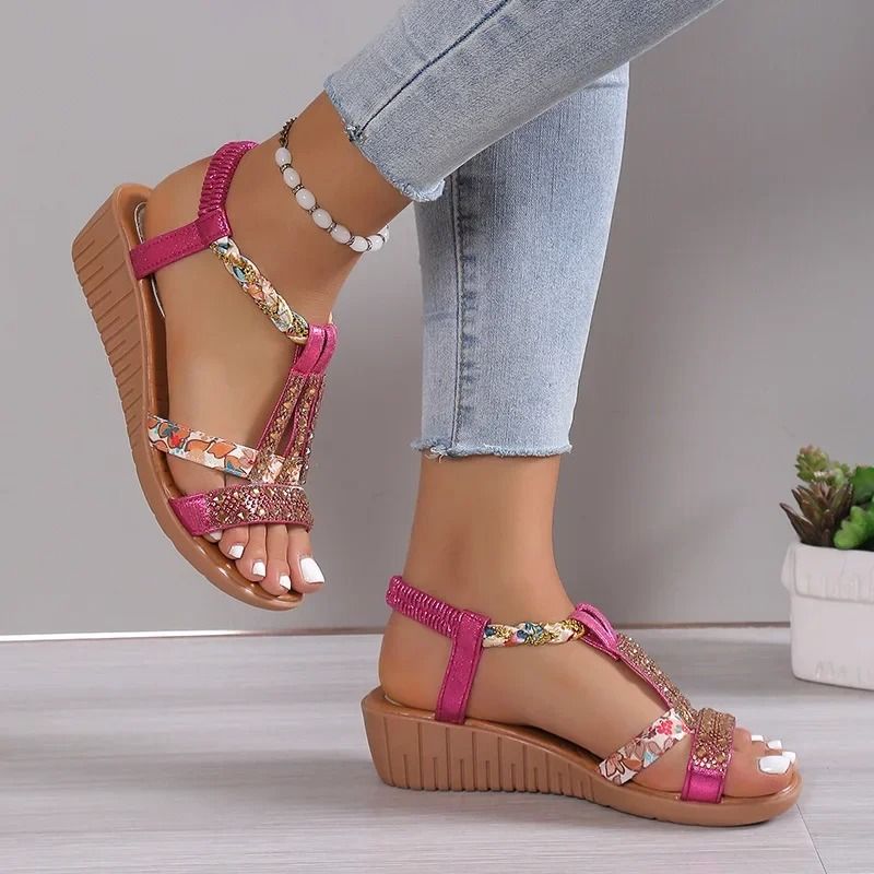 Womens Rhinestone Wedge Sandals With Platform Sole 14