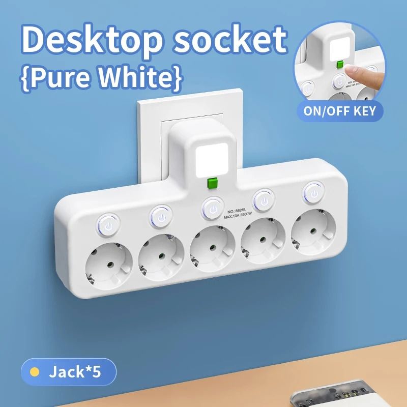 5 Socket EU Plug Wall Outlet With Optional USB C Ports 2