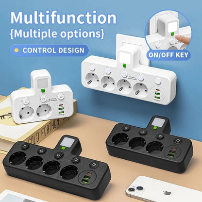 5 Socket EU Plug Wall Outlet With Optional USB C Ports 5