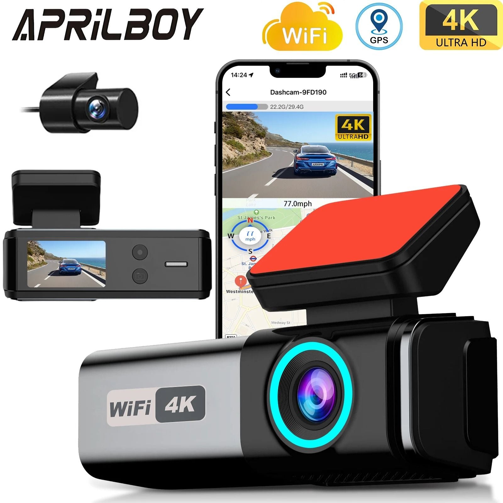 UHD 4K WiFi Dash Cam With Night Vision And Parking Monitor 1