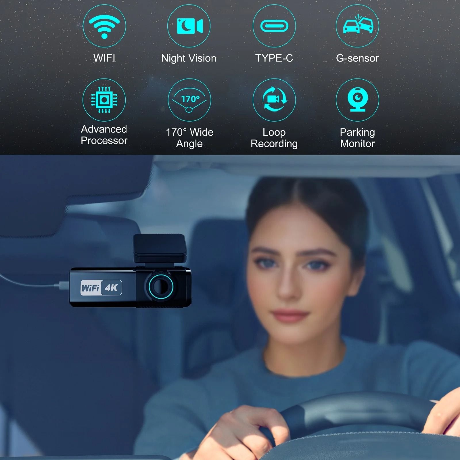 UHD 4K WiFi Dash Cam With Night Vision And Parking Monitor 2