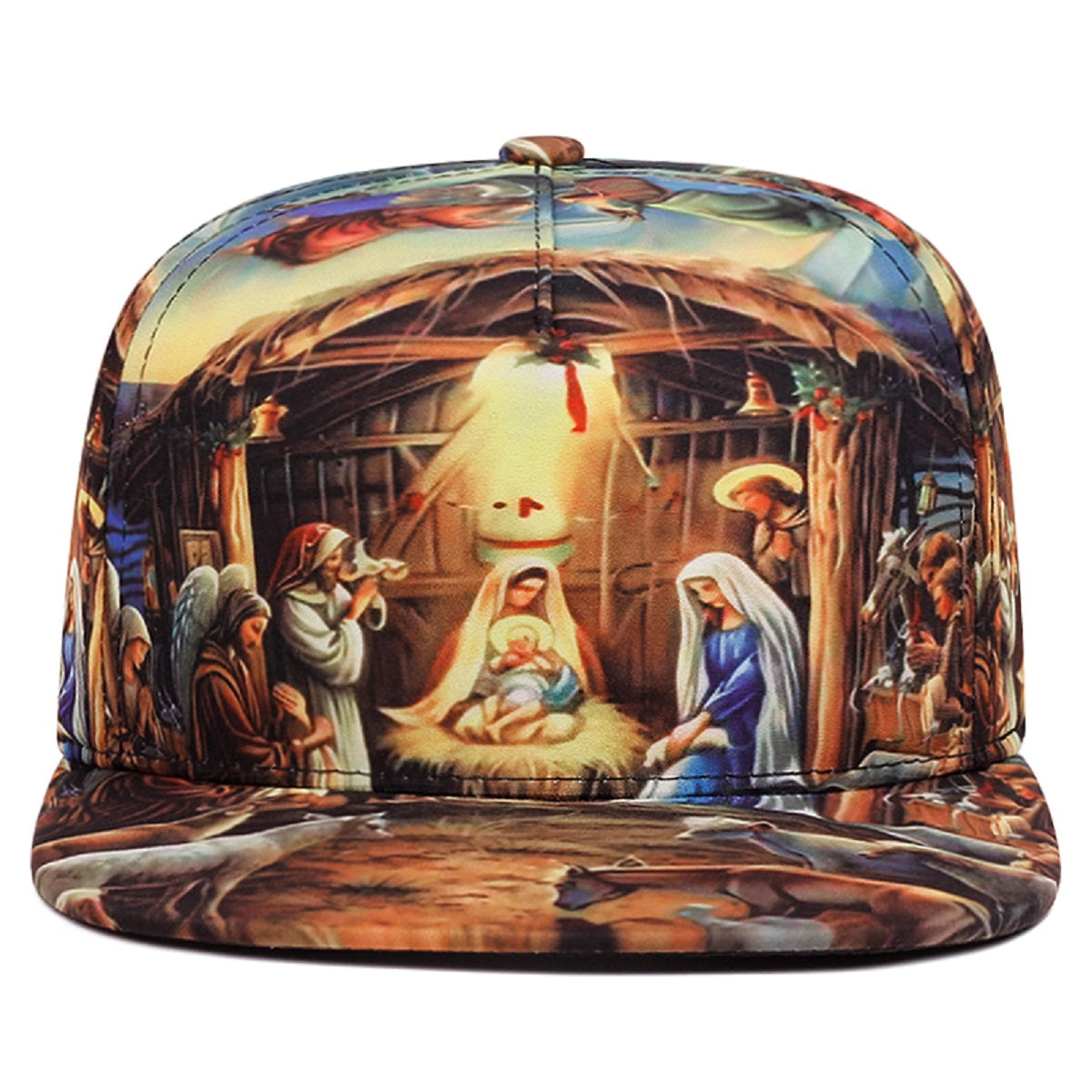 Jesus Print HipHop Hat for Men, Personalized Flat Brim Cap, Stylish Daily Casual Sunshade Baseball Hat for Women