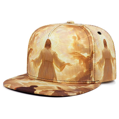 Jesus Print HipHop Hat for Men, Personalized Flat Brim Cap, Stylish Daily Casual Sunshade Baseball Hat for Women