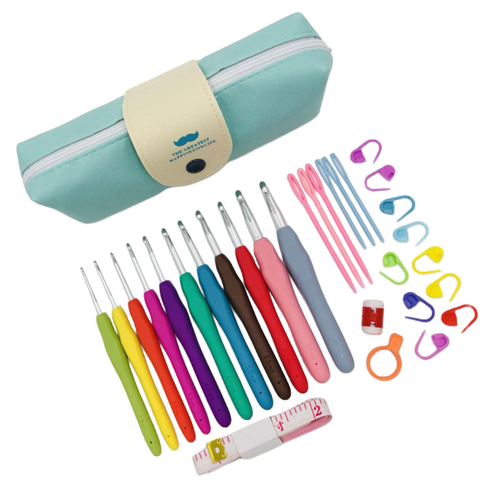 Premium Aluminum Crochet Hooks Kit with Storage Bag, Soft Ergonomic Handle Yarn Weaving Needles Set for Sewing, Knitting
