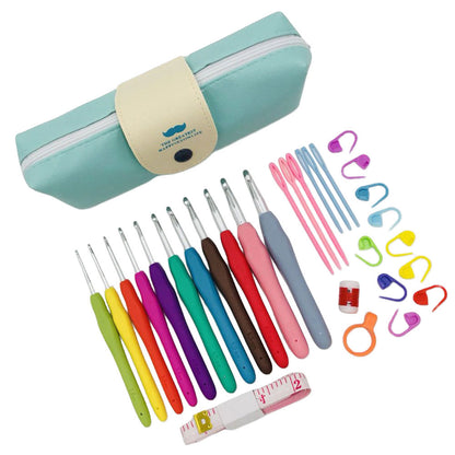 Premium Aluminum Crochet Hooks Kit with Storage Bag, Soft Ergonomic Handle Yarn Weaving Needles Set for Sewing, Knitting