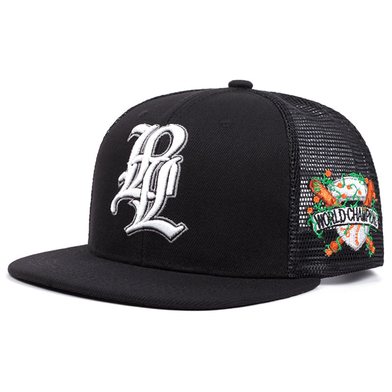 LPL Embroidered Flat Edge Mesh Hat, Fashion Baseball Cap for Men, Women, Hip Hop Style, Outdoor Sun Protection Hat