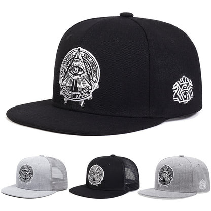 Street Style Eye of God Mesh Hat, Flat Edge Baseball Cap for Men and Women, Outdoor Fashion HipHop Hat