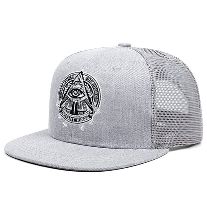 Street Style Eye of God Mesh Hat, Flat Edge Baseball Cap for Men and Women, Outdoor Fashion HipHop Hat