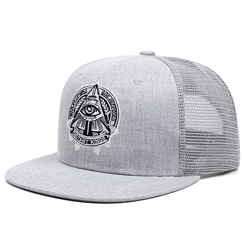 Street Style Eye of God Mesh Hat, Flat Edge Baseball Cap for Men and Women, Outdoor Fashion HipHop Hat