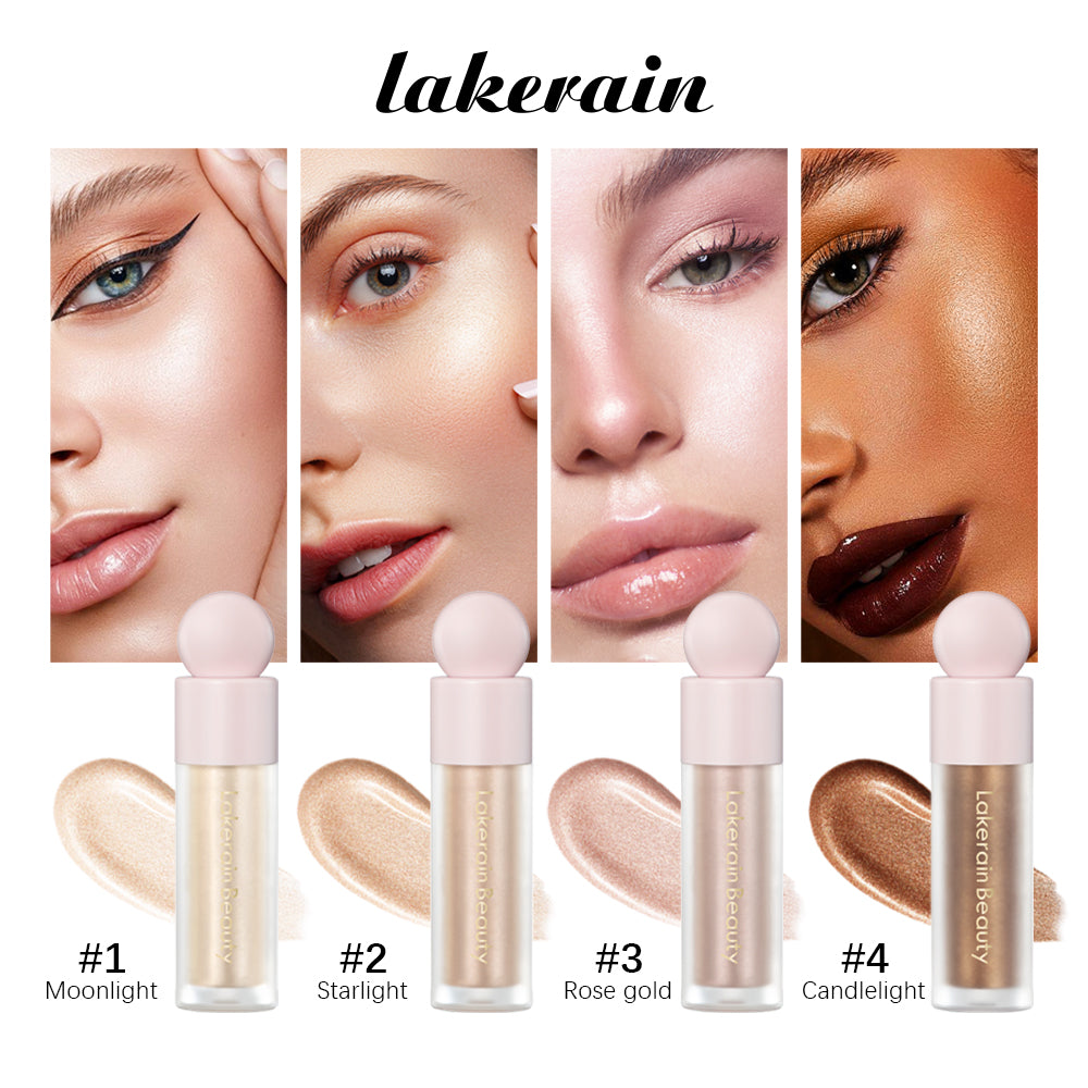 4Color Face Liquid Highlighter Bronzer, Contouring Highlight Fluid Makeup, Shimmer Shine Glow for Cheeks and Nose