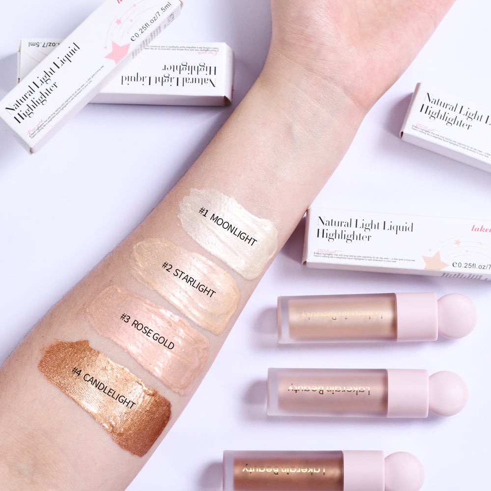 4Color Face Liquid Highlighter Bronzer, Contouring Highlight Fluid Makeup, Shimmer Shine Glow for Cheeks and Nose